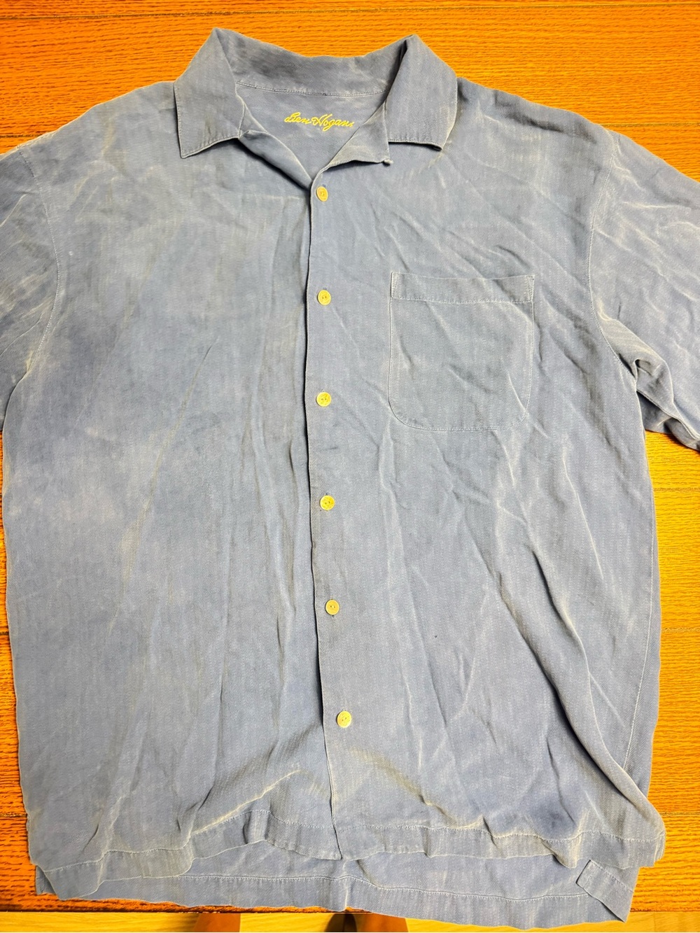 Ben Hogan Men’s Silk Button-Down Shirt | Light Blue Herringbone I Sz L